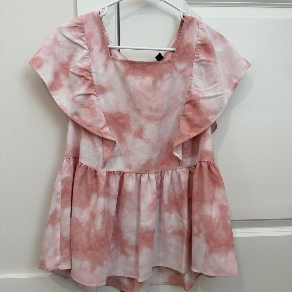 Pink Watercolor Ruffle Peplum Top